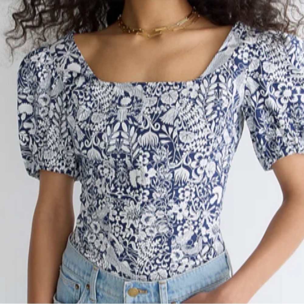 J.Crew Floral Blue and White Women's Top